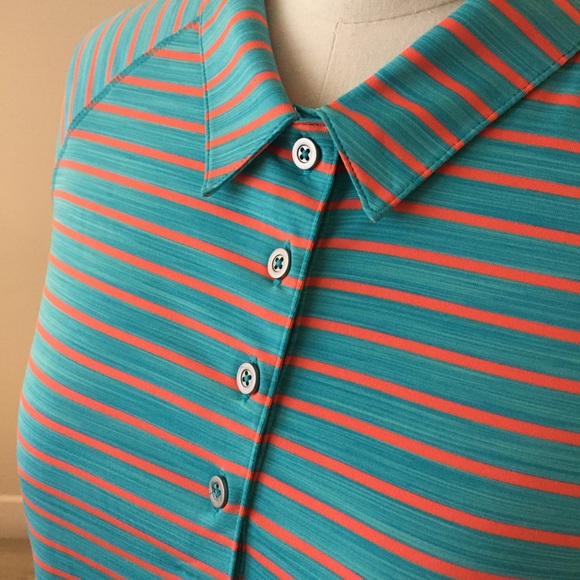 adidas Women's Golf Polo Shirt, Turquoise & Coral - Picture 5 of 8